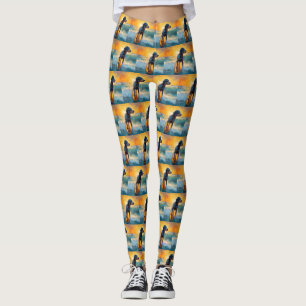 Bluetick Coonhound Beach Surfing Painting  Leggings