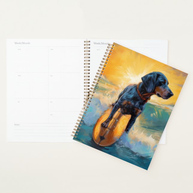 Bluetick Coonhound Beach Surfing Painting  Planner (Display)
