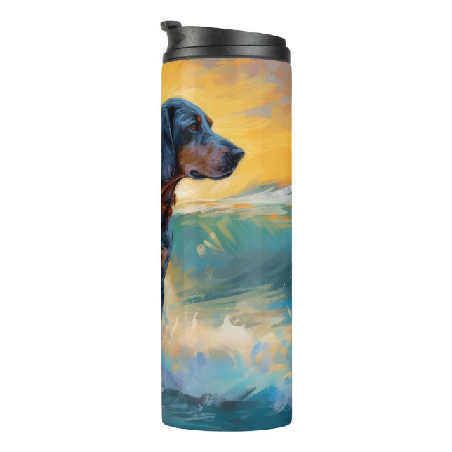 Bluetick Coonhound Beach Surfing Painting  Thermal Tumbler (Rotated Right)