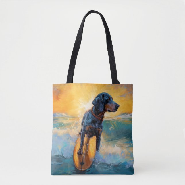 Bluetick Coonhound Beach Surfing Painting  Tote Bag (Front)