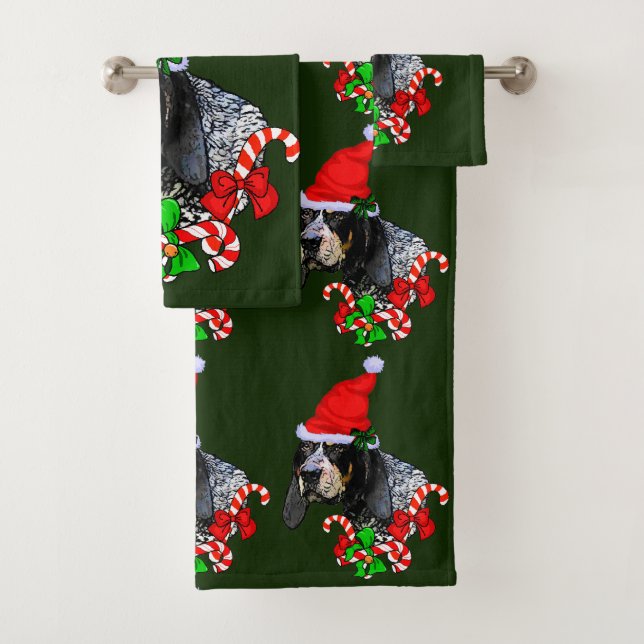 Bluetick Coonhound Christmas Bath Towel Set (Insitu)