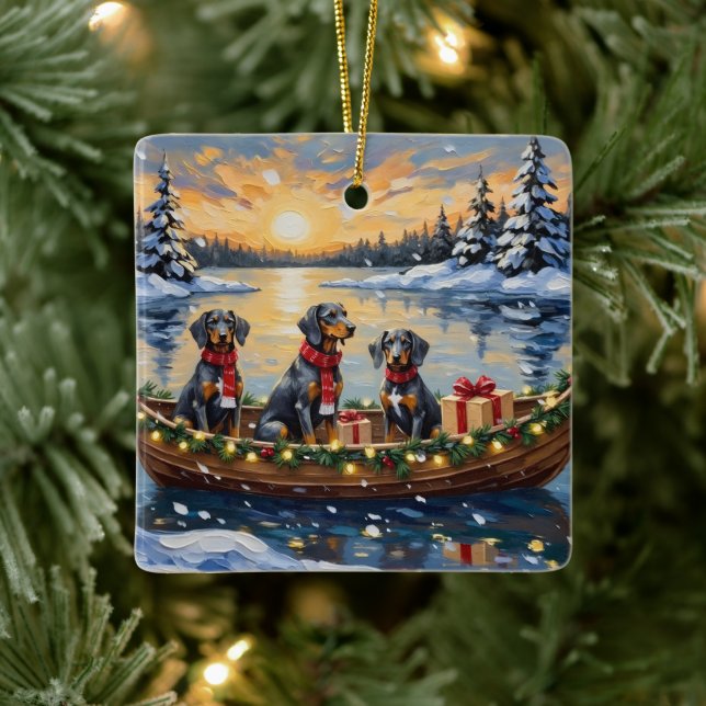 Bluetick Coonhound Christmas Boat Holiday Ceramic Ornament (Tree)