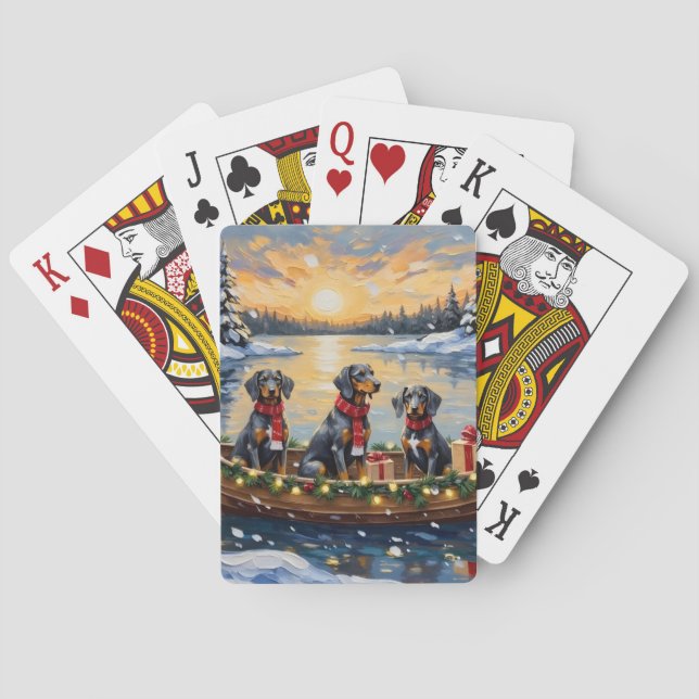 Bluetick Coonhound Christmas Boat Holiday Playing Cards (Back)