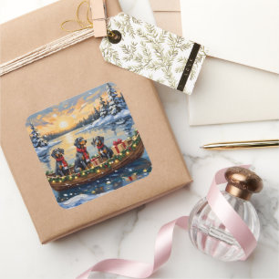 Bluetick Coonhound Christmas Boat Holiday Square Sticker