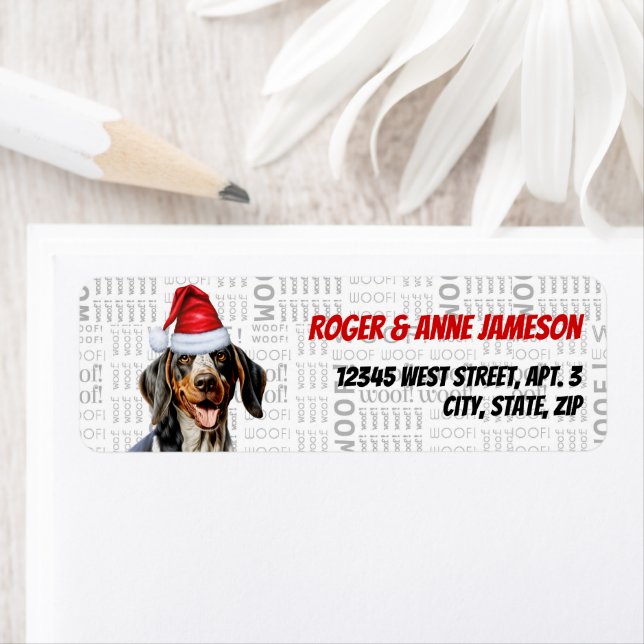 Bluetick Coonhound Christmas Dog Return Address (Insitu)
