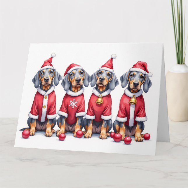 Bluetick Coonhound Christmas Dress Santa Hat Card (Front)