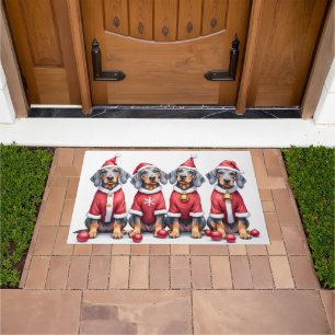 Bluetick Coonhound Christmas Dress Santa Hat Doormat