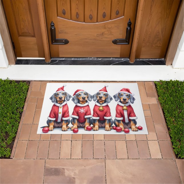 Bluetick Coonhound Christmas Dress Santa Hat Doormat (Outdoor)