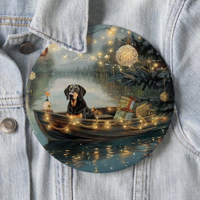 Bluetick Coonhound Christmas Festive Voyage 6 Inch Round Button (In Situ)