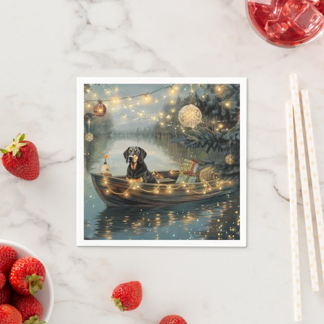 Bluetick Coonhound Christmas Festive Voyage Napkin (Insitu)