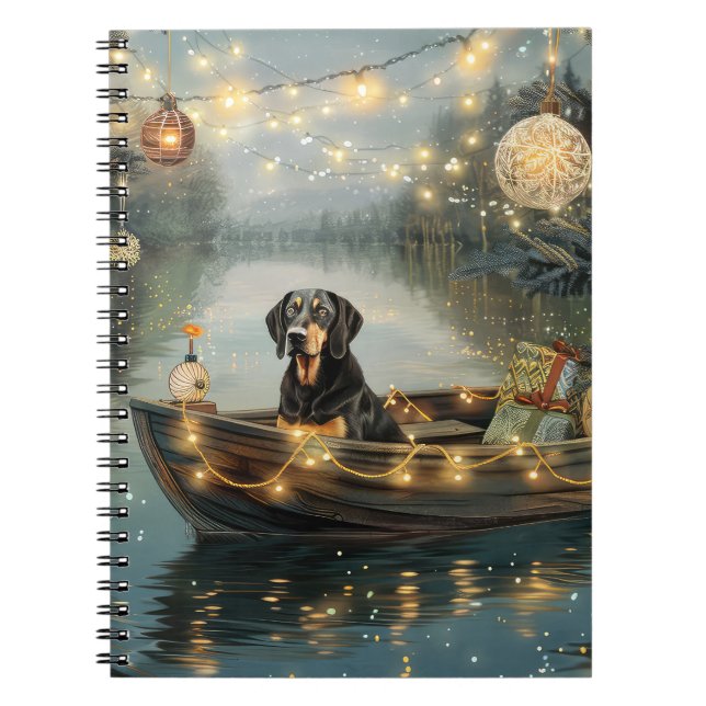 Bluetick Coonhound Christmas Festive Voyage Notebook (Front)