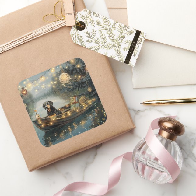 Bluetick Coonhound Christmas Festive Voyage Square Sticker (Gifting)