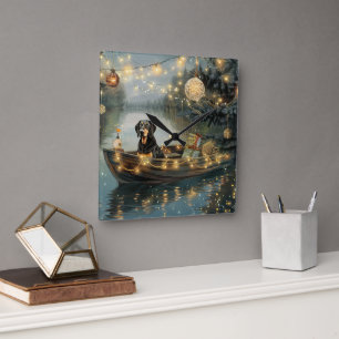 Bluetick Coonhound Christmas Festive Voyage Square Wall Clock