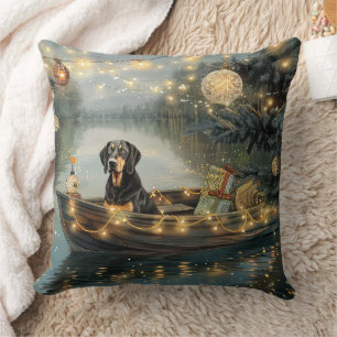 Bluetick Coonhound Christmas Festive Voyage Throw Pillow