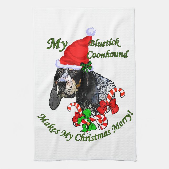 Bluetick Coonhound Christmas Kitchen Towel (Vertical)