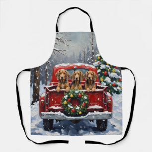 Bluetick Coonhound Christmas Red Truck Holiday Apron