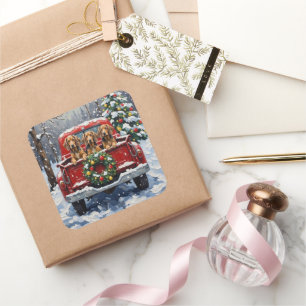 Bluetick Coonhound Christmas Red Truck Holiday Square Sticker