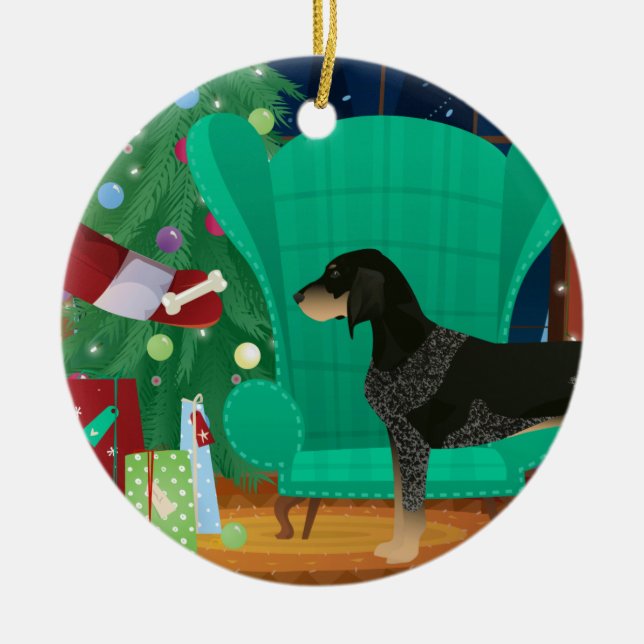 Bluetick Coonhound Christmas Santa's Gift Ceramic Ornament (Front)
