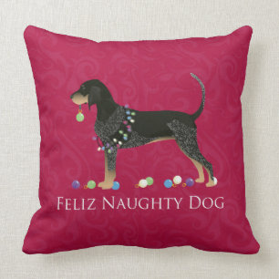 Bluetick Coonhound Christmas Throw Pillow