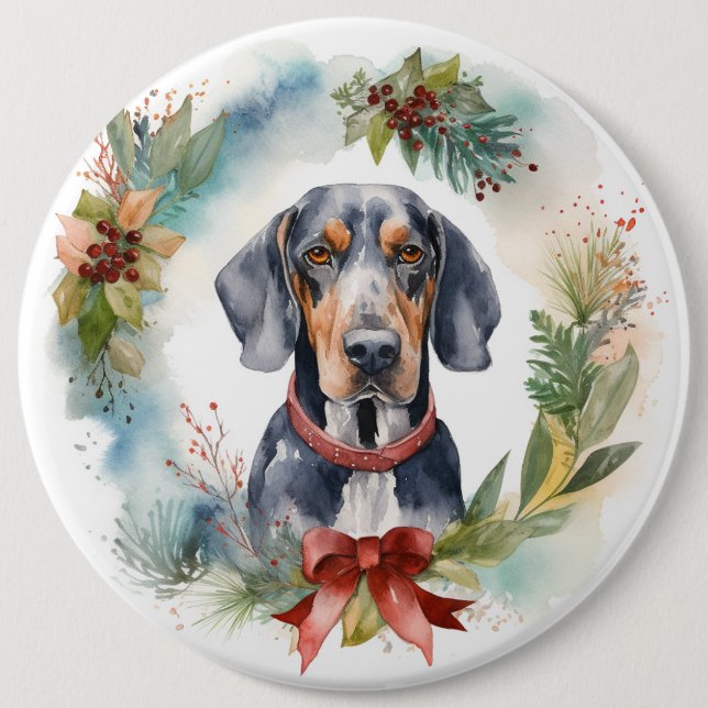 Bluetick Coonhound Christmas Wreath Festive Pup  6 Inch Round Button (Front)