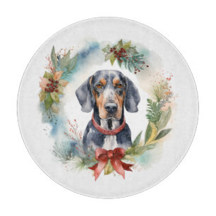 Bluetick Coonhound Christmas Wreath Festive Pup  Cutting Board