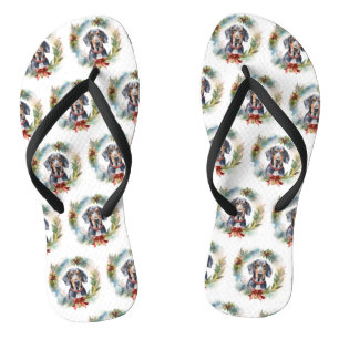 Bluetick Coonhound Christmas Wreath Festive Pup Flip Flops