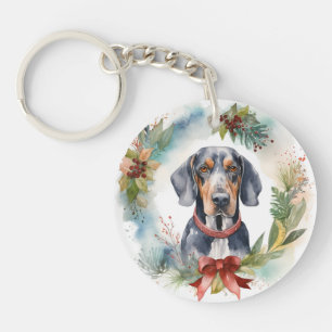 Bluetick Coonhound Christmas Wreath Festive Pup Keychain