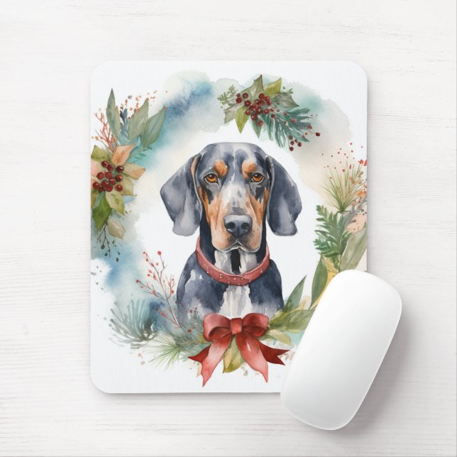 Bluetick Coonhound Christmas Wreath Festive Pup  Mouse Pad (With Mouse)