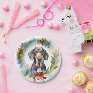 Bluetick Coonhound Christmas Wreath Festive Pup Paper Plate