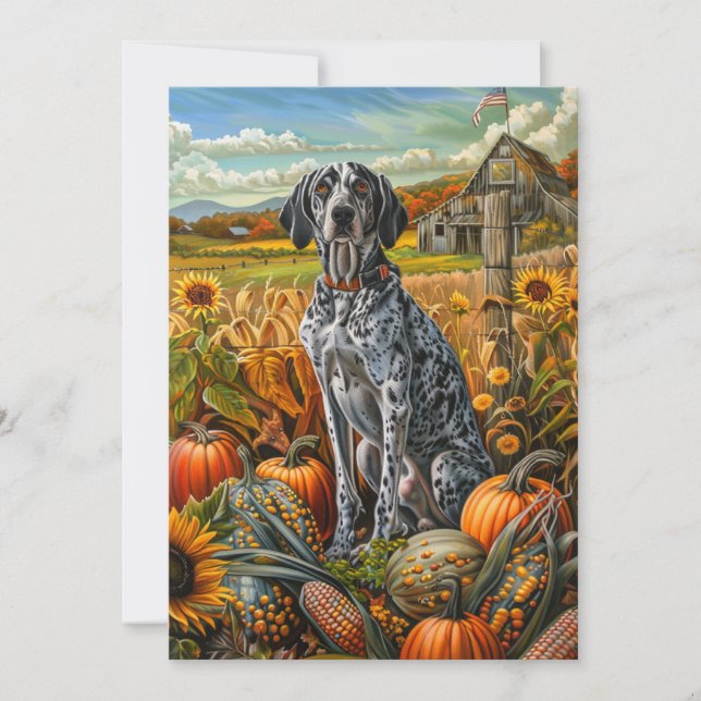 Bluetick Coonhound Dog Autumn Harvest Thanksgiving Holiday Card (Front)