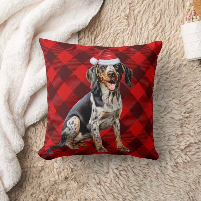 Bluetick Coonhound Dog Buffalo Plaid Christmas Throw Pillow (Blanket)