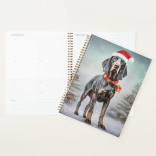 Bluetick Coonhound Dog en Noël de neige