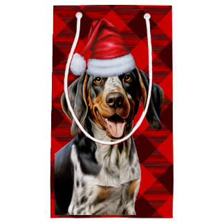 Bluetick Coonhound Dog Festive Plaid Christmas Small Gift Bag