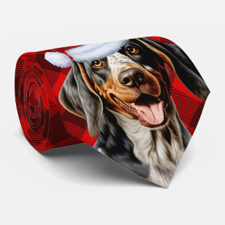 Bluetick Coonhound Dog Holiday Plaid Christmas Tie