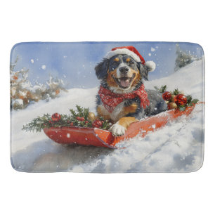 Bluetick Coonhound Dog in Sledge Christmas Bath Mat