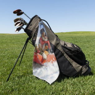 Bluetick Coonhound Dog in Sledge Christmas Golf Towel