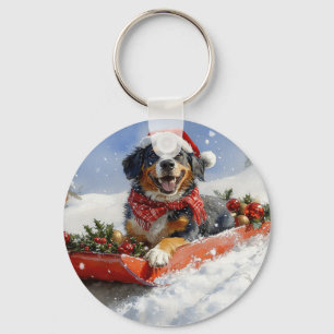 Bluetick Coonhound Dog in Sledge Christmas Keychain