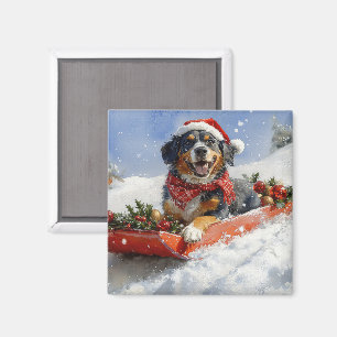 Bluetick Coonhound Dog in Sledge Christmas Magnet