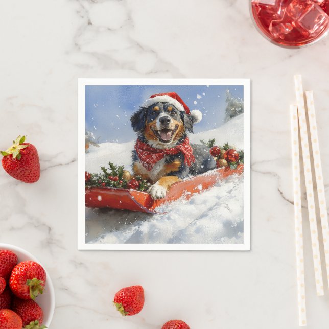 Bluetick Coonhound Dog in Sledge Christmas Napkin (Insitu)