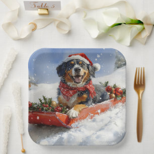 Bluetick Coonhound Dog in Sledge Christmas Paper Plate