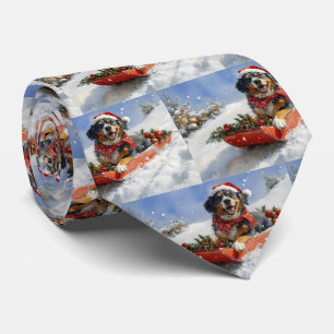 Bluetick Coonhound Dog in Sledge Christmas Tie
