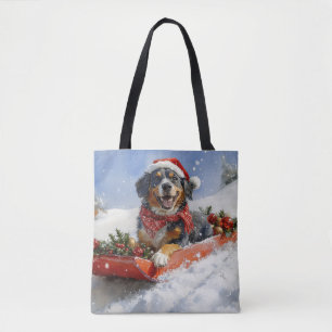 Bluetick Coonhound Dog in Sledge Christmas Tote Bag