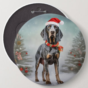 Bluetick Coonhound Dog in Snow Christmas  6 Inch Round Button