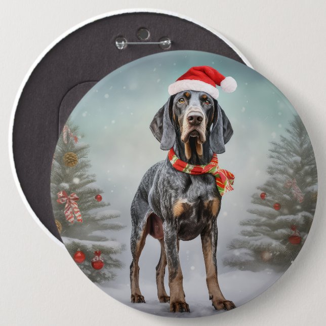 Bluetick Coonhound Dog in Snow Christmas  6 Inch Round Button (Front & Back)