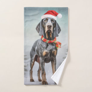 Bluetick Coonhound Dog in Snow Christmas  Bath Towel Set