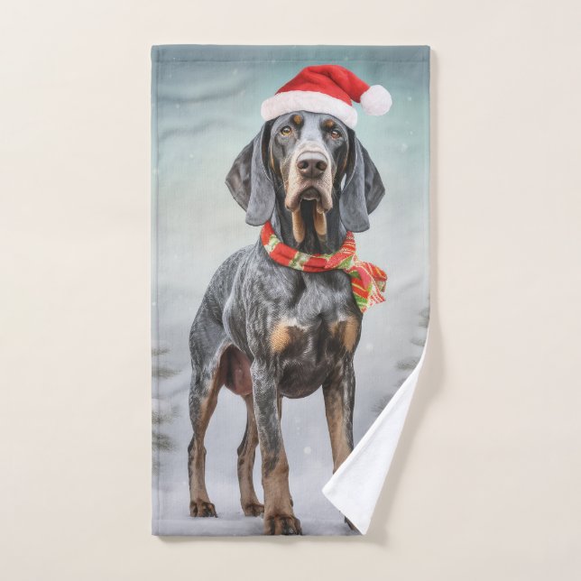 Bluetick Coonhound Dog in Snow Christmas  Bath Towel Set (Hand Towel)
