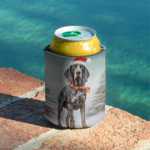 Bluetick Coonhound Dog in Snow Christmas  Can Cooler