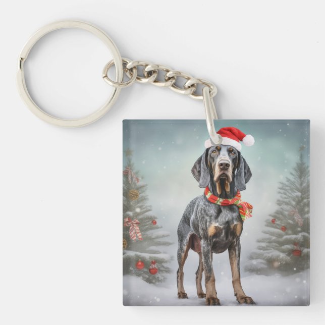 Bluetick Coonhound Dog in Snow Christmas  Keychain (Front)
