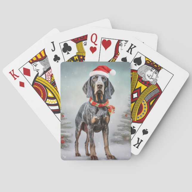 Bluetick Coonhound Dog in Snow Christmas  Playing Cards (Back)