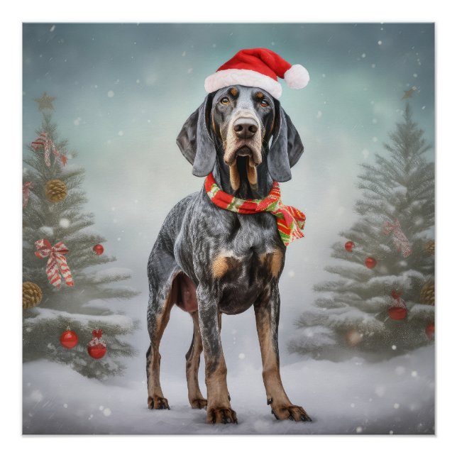 Bluetick Coonhound Dog in Snow Christmas  Poster (Front)